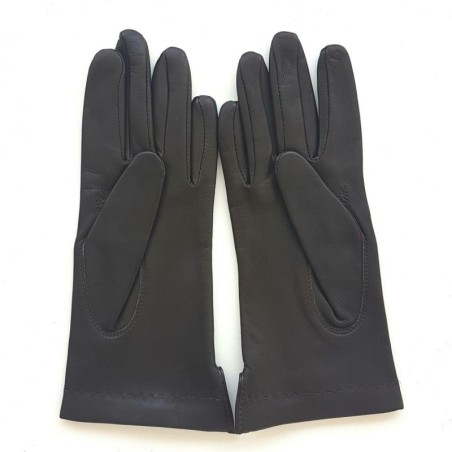 Gants en Cuir d'Agneau Marron Thérèse Doublés Soie.