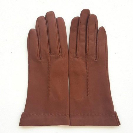 Gants en Cuir d'Agneau Cognac Thérèse Doublés Soie.