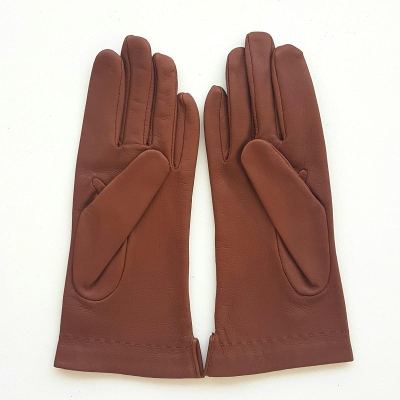 Gants en Cuir d'Agneau Cognac Thérèse Doublés Soie.