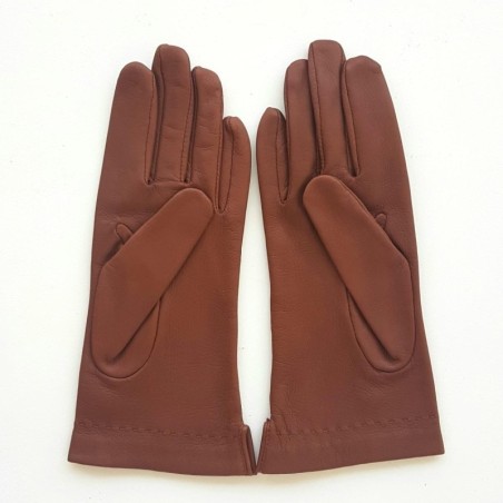 Gants en Cuir d'Agneau Cognac Thérèse Doublés Soie.