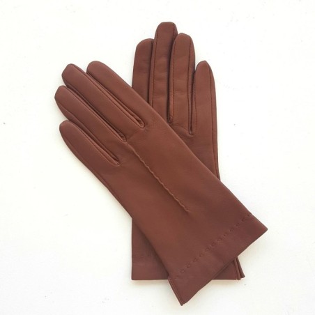 Gants en Cuir d'Agneau Cognac Thérèse Doublés Soie.