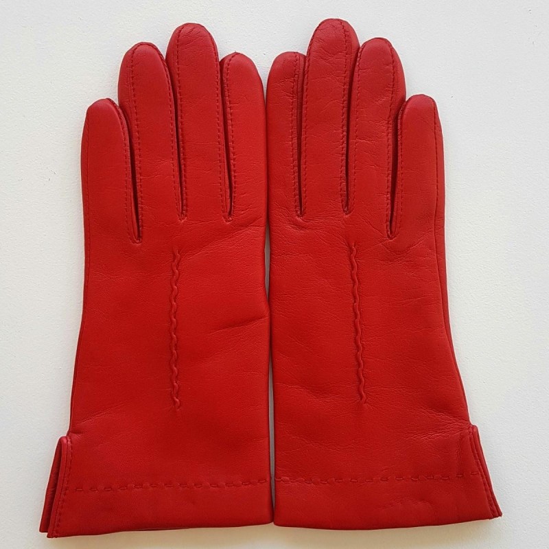 Gants en Cuir d'Agneau Rouge Thérèse Doublure en Soie.