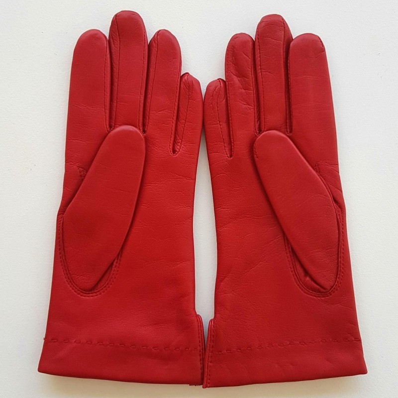 Gants en Cuir d'Agneau Rouge Thérèse Doublure en Soie.