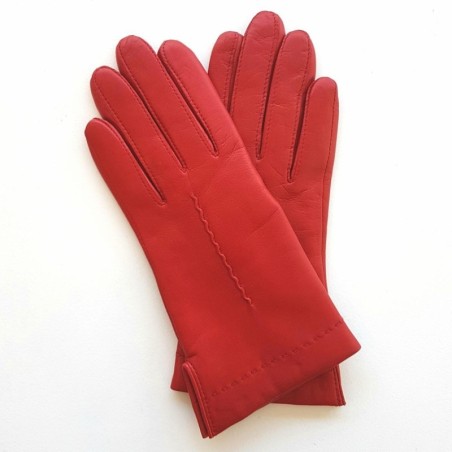 Gants en Cuir d'Agneau Rouge Thérèse Doublure en Soie.