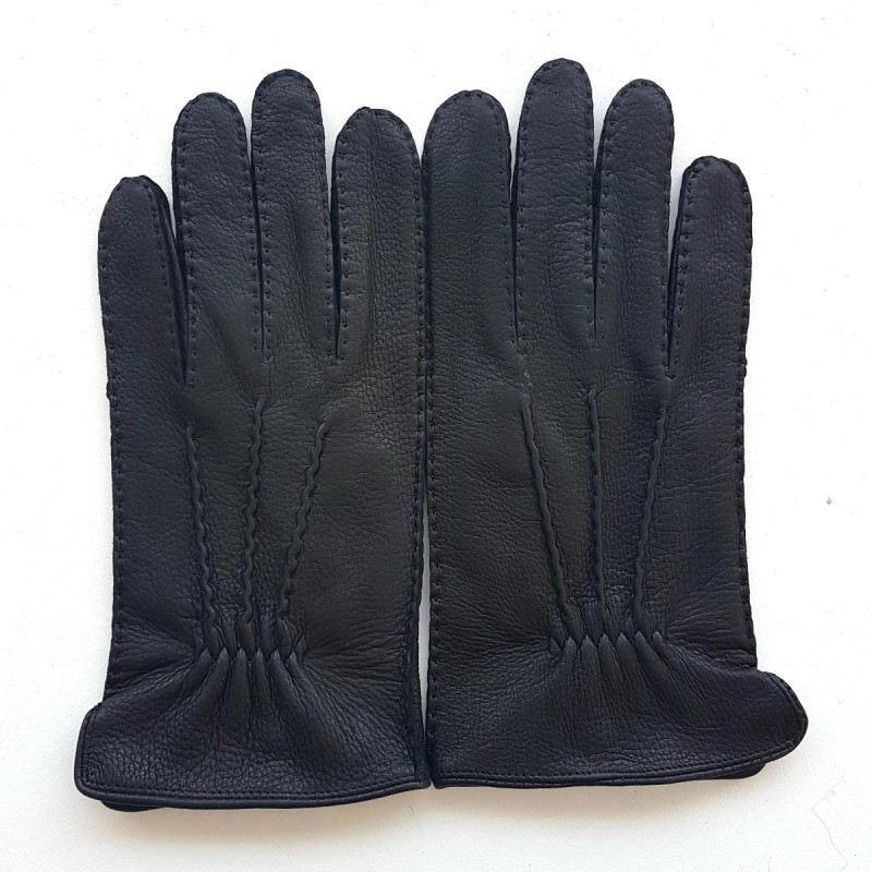 Gants en Cuir de Cerf Noirs Marc Doublure Soie