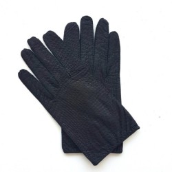 Gants en Cuir d'Autruche et Agneau Ange Noirs Doublés Soie.