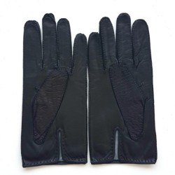 Gants en Cuir d'Autruche et Agneau Ange Noirs Doublés Soie.