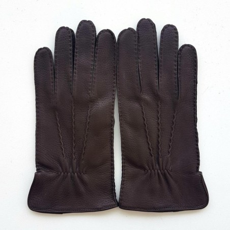 Gants en Cuir de Cerf Marrons Marc Doublure Cachemire.