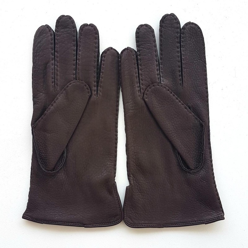 Gants en Cuir de Cerf Marrons Marc Doublure Cachemire.