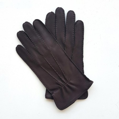 Gants en Cuir de Cerf Marrons Marc Doublure Cachemire.