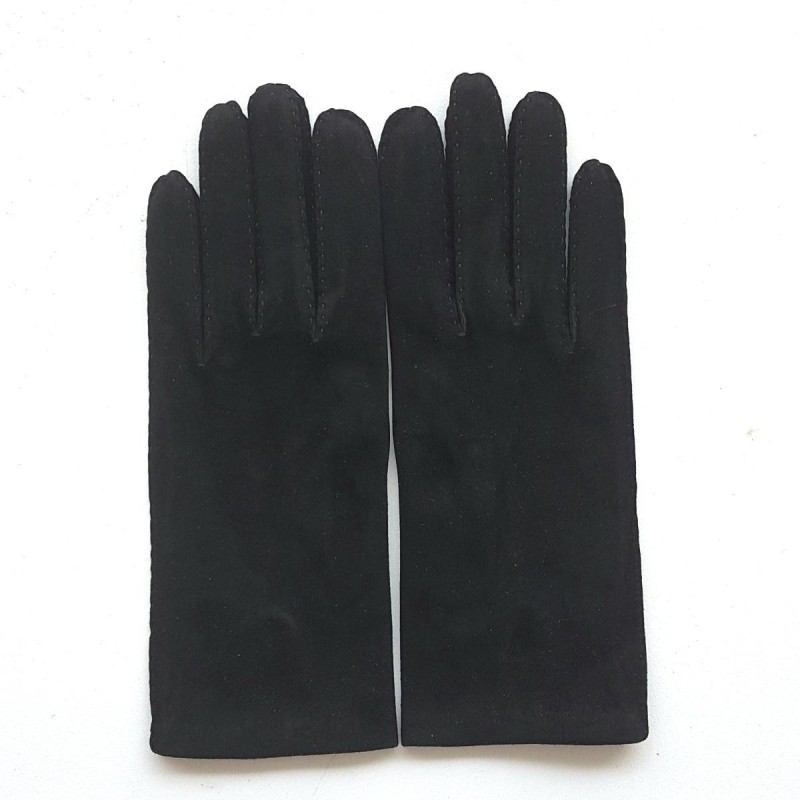 Gants en Cuir de Chèvre Velours Noirs Capra Doublés Soie.