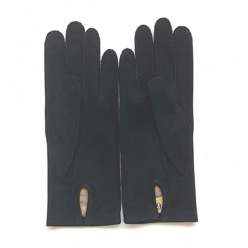 Gants en Cuir de Chèvre Velours Noirs Capra Doublés Soie.