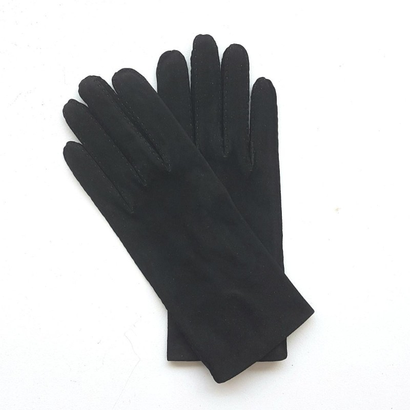 Gants en Cuir de Chèvre Velours Noirs Capra Doublés Soie.