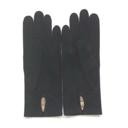 Gants en Cuir de Chèvre Velours Noirs Capra Doublés Soie.