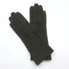 Gant en Cuir Chèvre Velours Kaki Coline Bis Doublés Soie.