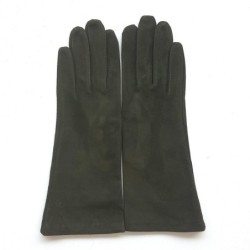Gant en Cuir Chèvre Velours Kaki Coline Bis Doublés Soie.