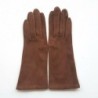 Gant en Cuir Chèvre Velours Chocolat Coline Bis Doublés Soie.