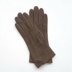 Gant en Cuir Chèvre Velours Taupe Coline Bis Doublés Soie.