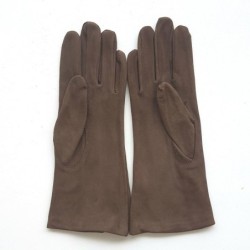 Gant en Cuir Chèvre Velours Taupe Coline Bis Doublés Soie.