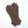 Gant en Cuir Chèvre Velours Taupe Coline Bis Doublés Soie.