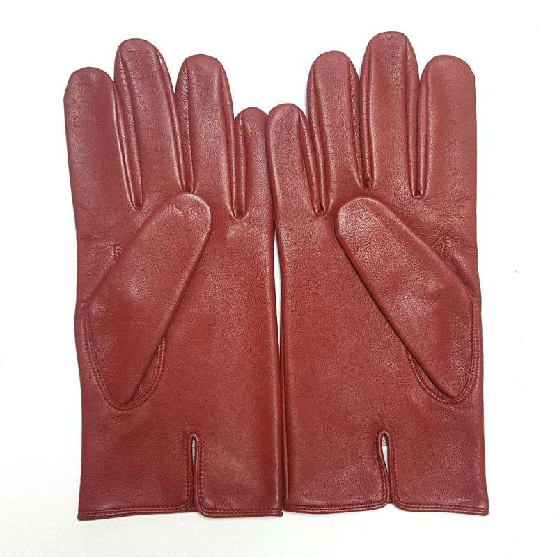 Gants en Cuir d'Agneau Rouge H Steeve Doublés Soie.