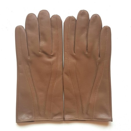 Gants en Cuir d'Agneau Biscuit Steeve Doublés Soie.