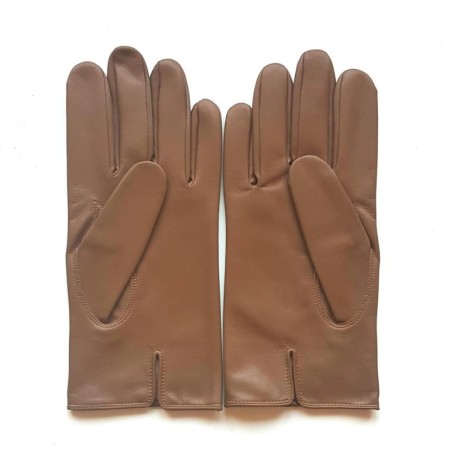 Gants en Cuir d'Agneau Biscuit Steeve Doublés Soie.
