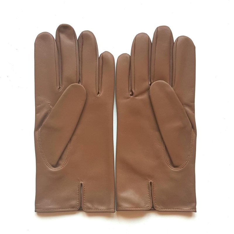 Gants en Cuir d'Agneau Biscuit Steeve Doublés Soie.