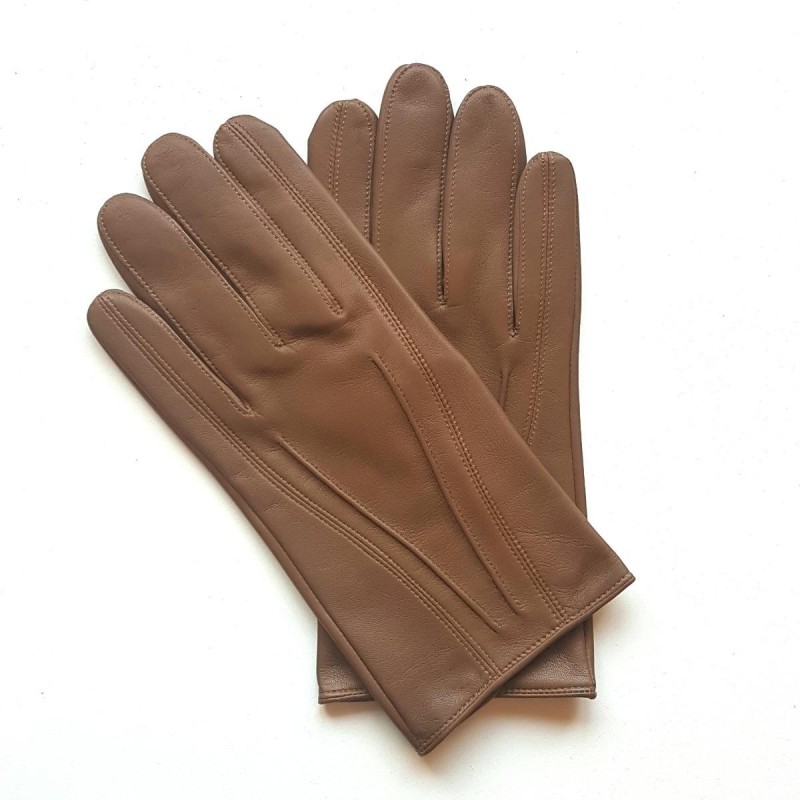 Gants en Cuir d'Agneau Biscuit Steeve Doublés Soie.