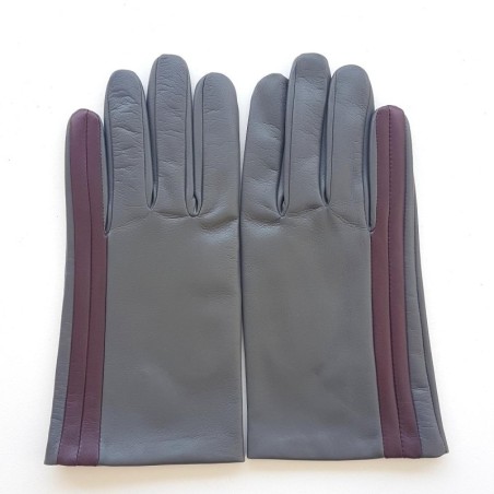 Gants en Cuir d'Agneau Gris Bordeaux Akano Doublés Soie.