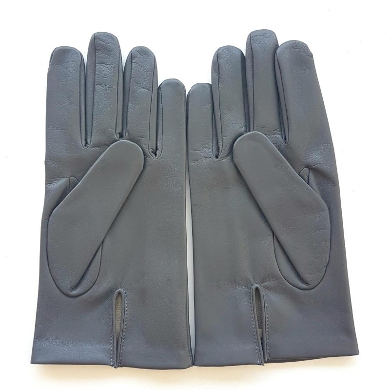 Gants en Cuir d'Agneau Gris Bordeaux Akano Doublés Soie.