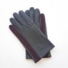 Gants en Cuir d'Agneau Gris Bordeaux Akano Doublés Soie.