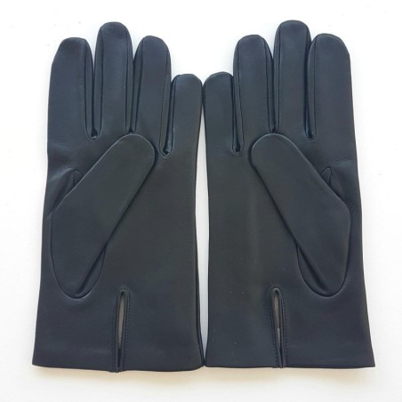 Gants en Cuir d'Agneau Noirs Myrtille Akano Doublés Soie.