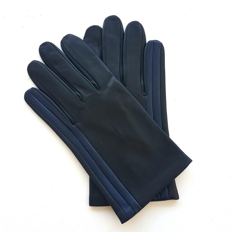 Gants en Cuir d'Agneau Noirs Myrtille Akano Doublés Soie.