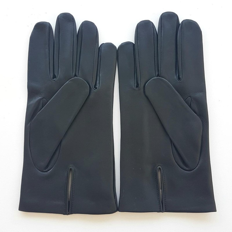 Gants en Cuir d'Agneau Noirs Myrtille Akano Doublés Soie.