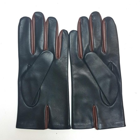 Gants en Cuir d'Agneau Noirs English Tan Twin H Doublés soie