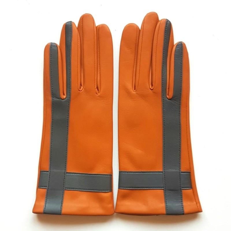Gants Cuir d'Agneau Maïs Charcoal Géométria Doublés soie.