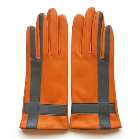 Gants Cuir d'Agneau Maïs Charcoal Géométria Doublés soie.