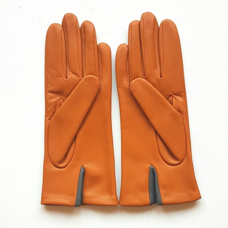 Gants Cuir d'Agneau Maïs Charcoal Géométria Doublés soie.