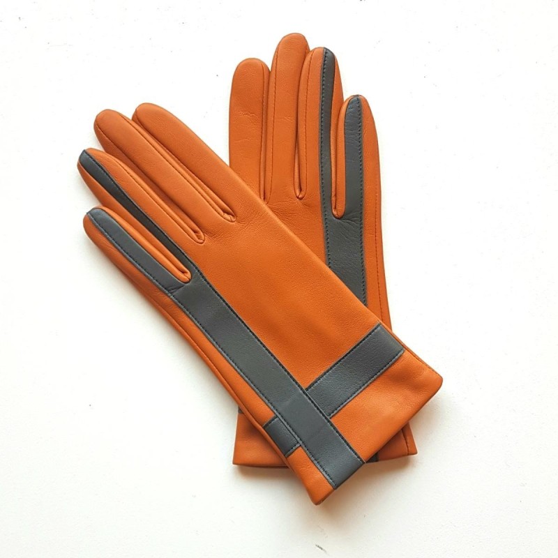 Gants Cuir d'Agneau Maïs Charcoal Géométria Doublés soie.