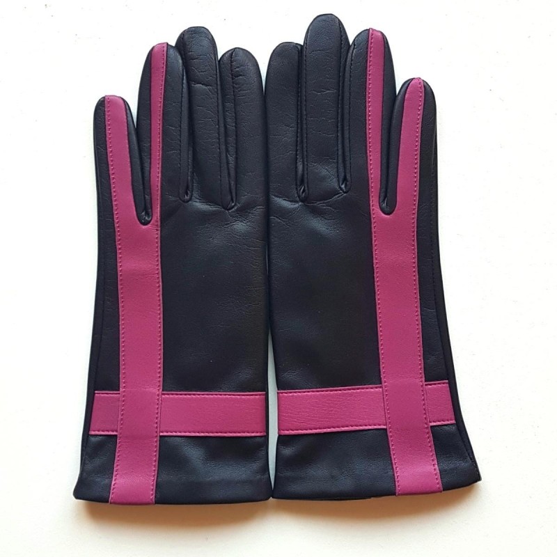 Gants Cuir d'Agneau Prune Hot Pink Géométria Doublés soie.