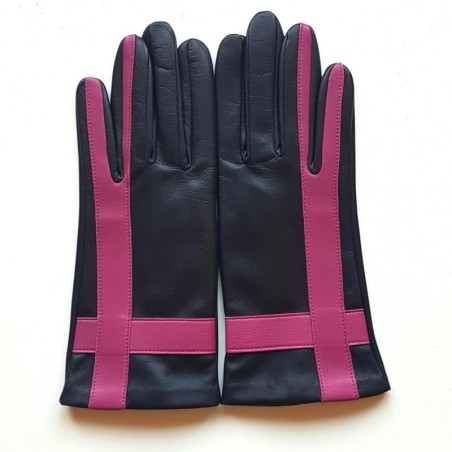 Gants Cuir d'Agneau Prune Hot Pink Géométria Doublés soie.