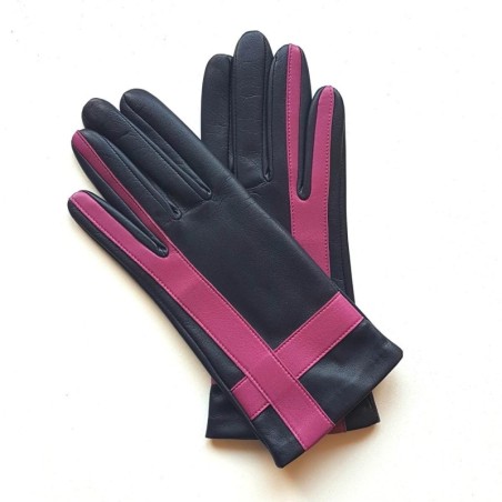 Gants Cuir d'Agneau Prune Hot Pink Géométria Doublés soie.
