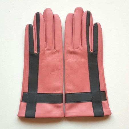 Gants Cuir d'Agneau Rose Gris Géométria Doublés soie.