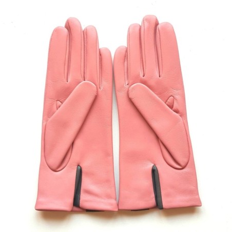 Gants Cuir d'Agneau Rose Gris Géométria Doublés soie.
