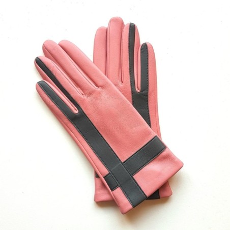 Gants Cuir d'Agneau Rose Gris Géométria Doublés soie.