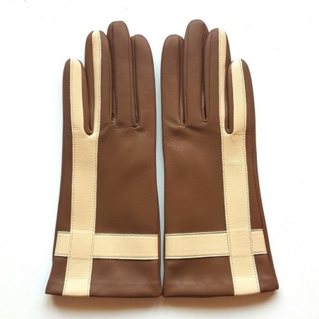 Gants Cuir d'Agneau Biscuit Parchemin Géométria Doublés soie.