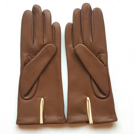 Gants Cuir d'Agneau Biscuit Parchemin Géométria Doublés soie.