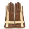 Gants Cuir d'Agneau Biscuit Parchemin Géométria Doublés soie.