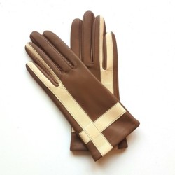 Gants Cuir d'Agneau Biscuit Parchemin Géométria Doublés soie.